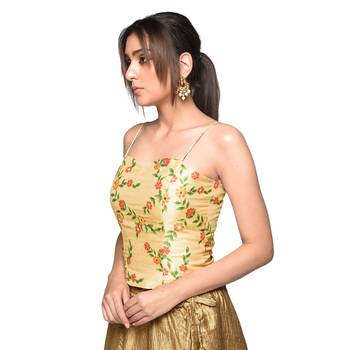 Beige embroidered art silk padded readymade blouse 4