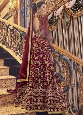 Maroon Net Anarkali Salwar Kameez 2