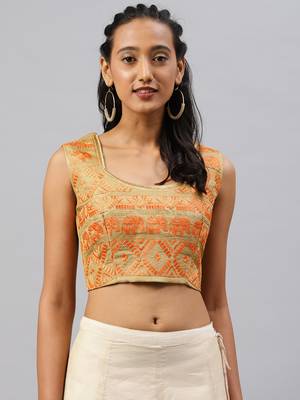 Gold embroidered Art Silk padded readymade blouse 1