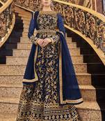 Blue Net Anarkali Salwar Kameez