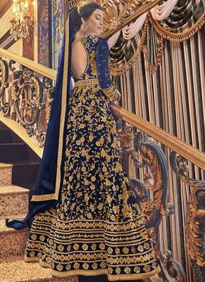 Blue Net Anarkali Salwar Kameez 2