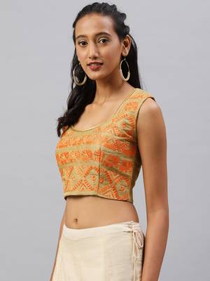 Gold embroidered Art Silk padded readymade blouse 4