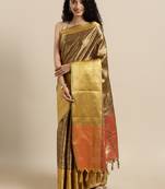 Brown Woven Silk Blend Saree With Blouse