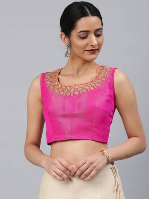 Pink embroidered Art Silk padded readymade blouse 1