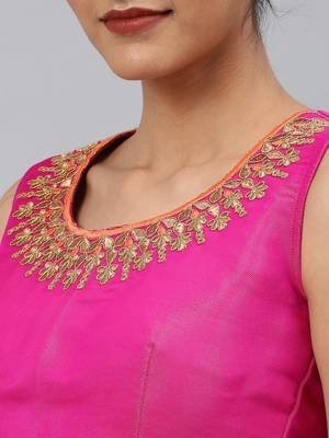 Pink embroidered Art Silk padded readymade blouse 2