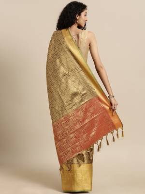 Brown Woven Silk Blend Saree With Blouse 2
