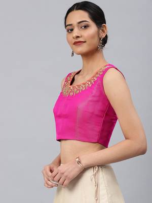 Pink embroidered Art Silk padded readymade blouse 4