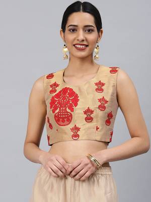 Gold embroidered Art Silk padded readymade blouse 1