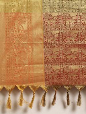 Brown Woven Silk Blend Saree With Blouse 4
