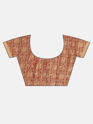 Brown Woven Silk Blend Saree With Blouse 5