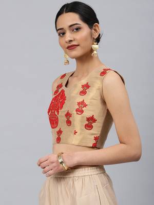 Gold embroidered Art Silk padded readymade blouse 4