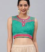 Green embroidered Art Silk padded readymade blouse