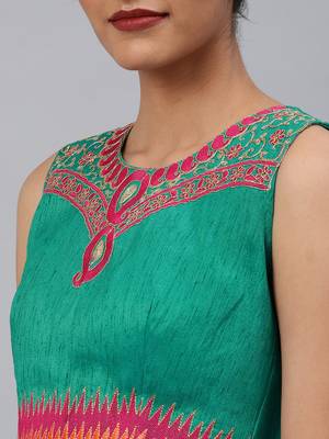 Green embroidered Art Silk padded readymade blouse 2