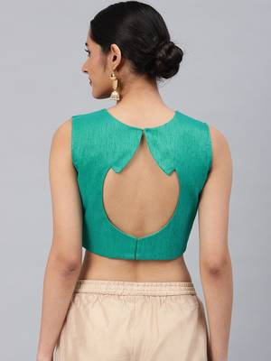 Green embroidered Art Silk padded readymade blouse 3