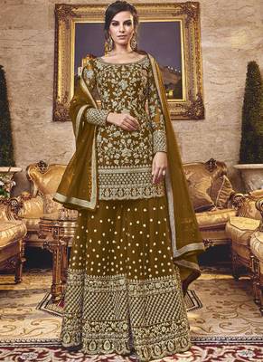 Mustard Net Pakistani Salwar Kameez 1