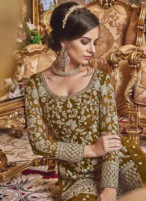 Mustard Net Pakistani Salwar Kameez 2