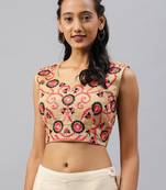 Beige embroidered Art Silk padded readymade blouse