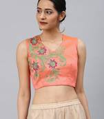 Peach embroidered Art Silk padded readymade blouse
