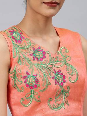 Peach embroidered Art Silk padded readymade blouse 2