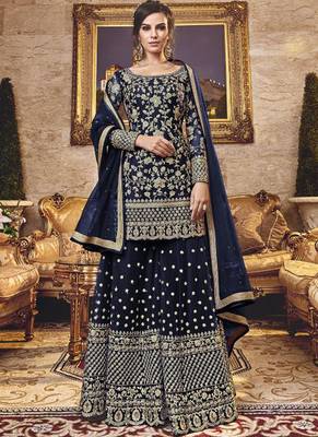Blue Net Pakistani Salwar Kameez 1
