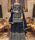 Blue Net Pakistani Salwar Kameez