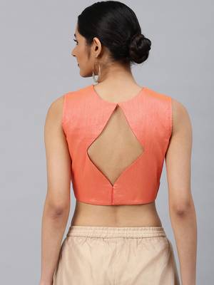 Peach embroidered Art Silk padded readymade blouse 3