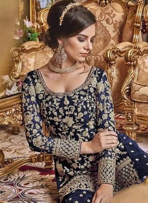 Blue Net Pakistani Salwar Kameez 2
