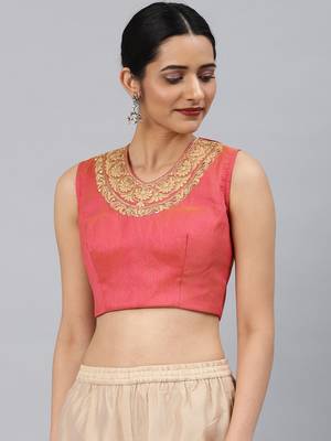 Pink embroidered Art Silk padded readymade blouse 1