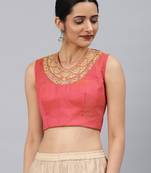 Pink embroidered Art Silk padded readymade blouse