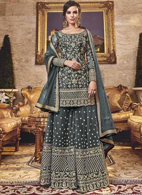 Grey Net Pakistani Salwar Kameez 1