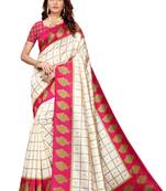 Off White And Pink Printed art silk Indian Style Saree With Blouse Piece