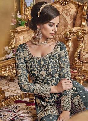 Grey Net Pakistani Salwar Kameez 2