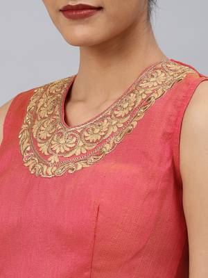 Pink embroidered Art Silk padded readymade blouse 2