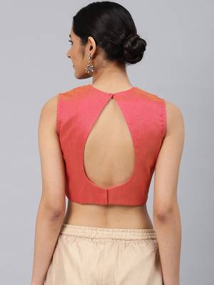 Pink embroidered Art Silk padded readymade blouse 3