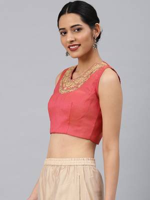 Pink embroidered Art Silk padded readymade blouse 4