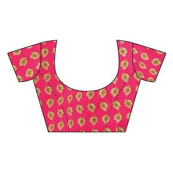 Off White And Pink Printed art silk Indian Style Saree With Blouse Piece 4