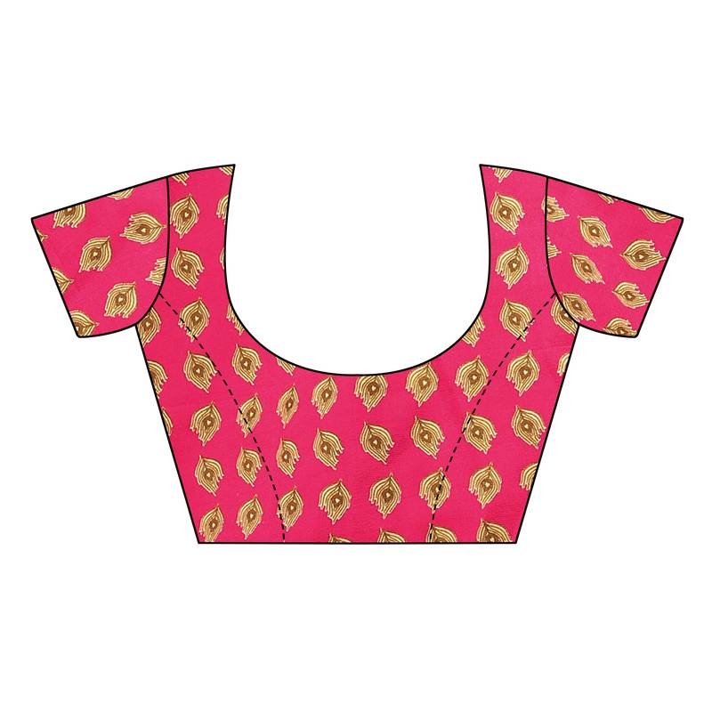 Off White And Pink Printed art silk Indian Style Saree With Blouse Piece