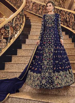 Blue Net Pakistani Salwar Kameez 1