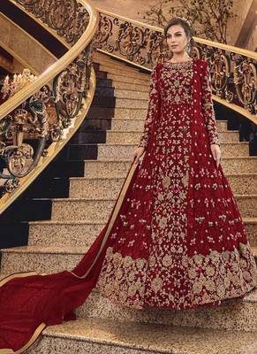 Maroon Net Pakistani Salwar Kameez 1