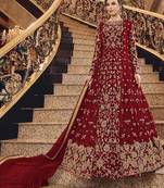 Maroon Net Pakistani Salwar Kameez