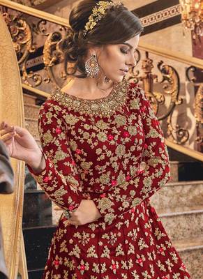 Maroon Net Pakistani Salwar Kameez 2