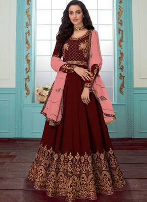 Maroon Georgette Anarkali Salwar Kameez 1