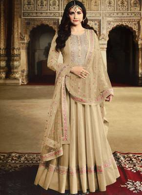 Cream Silk Blend Anarkali Salwar Kameez 1