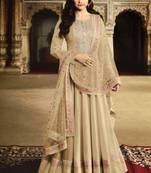 Cream Silk Blend Anarkali Salwar Kameez