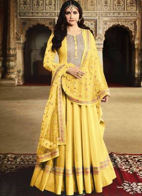 Yellow Silk Blend Anarkali Salwar Kameez 1