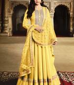 Yellow Silk Blend Anarkali Salwar Kameez