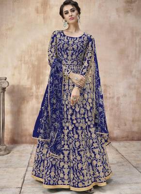 Blue Net Anarkali Salwar Kameez 1