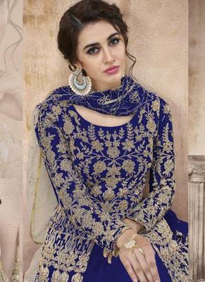 Blue Net Anarkali Salwar Kameez 2