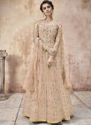 Peach Net Anarkali Salwar Kameez 1