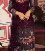 Wine Embroidered Georgette Salwar Semi Stitched